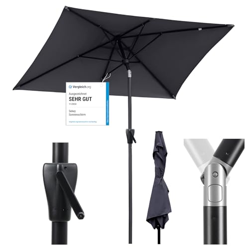 Sekey Aluminum Rechteckiger Sonnenschirm 210x140 cm mit Kurbel und Knicker