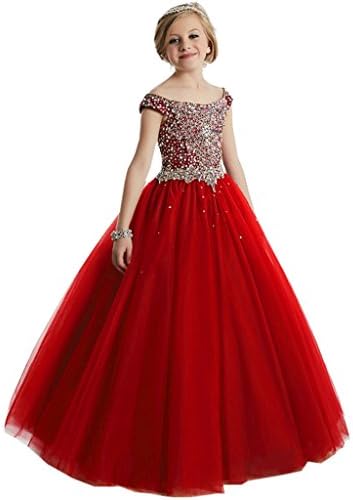 Big Girls Beaded Floor length Prom Party Gowns Pageant Dresses US 6 Red-2