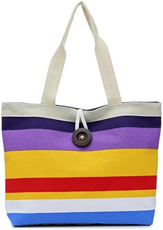 Pocciol Women Love Bags, Lady Canvas Stripes Colored Shopping Handbag Shoulder Bag Convenient Tote Purse (Purple)