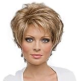 Diy-Wig Beautiful Short Fluffy Full Hair Synthetic Wigs for Elegant Women Over 40 Daily Wear (Light Gold)