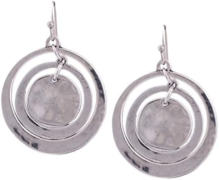 Women Fashion Round Alloy Cricle Dangle Drop Earrings Silver XFCT19-2