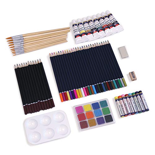 Professional Art Set, Art Supplies in Portable Wooden Case, 83 Pieces