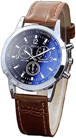 Mens Quartz Watches, Windoson Luxury Blue Face Leather Band Analog Quartz Watch Men Luminous Business Sport Dress Wristwatch Watches (E)
