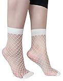 DZSbestdeal Women's 2 Pairs Hollow Out Argyle Fishnet Mesh Ankle Socks White