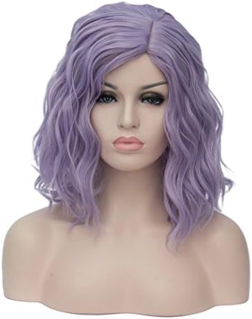 BUFASHION 14" Women Short Light Purple Kinky Straight Cosplay Synthetic Wigs With Air Bangs 46 Colors Available (Light Purple)