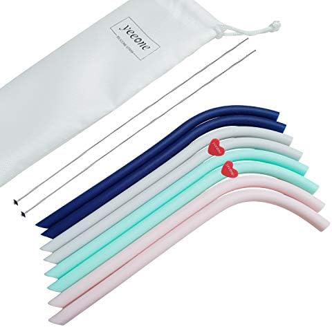 8 Reusable Silicone Drinking Straws - 30oz and 20oz Tumblers Compatible -Portable for Travel - with 2 Cleaning Brushes and 2 “Love” Hearts