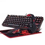 Redragon K552-BB Mechanical Gaming Keyboard and Mouse Combo & Large Mouse Pad & PC Gaming Headset with Mic, 87 Key RED LED Backlit Keyboard for Windows PC (Keyboard, Mouse, Headset Mousepad Set)