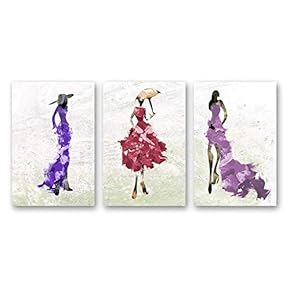 Canvas Wall Art Abstract Elegant People Painting Artwork for Home Prints Framed - 16"x24" x 3 Panels