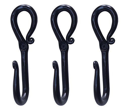 RTZEN Decorative Wall Hooks, 3 Handmade Wrought Iron Stylish Hangers for Coat, Hat, Jacket, Robe, Bath Towel | Mug Hooks | Black Rod Forged Scroll Hangers | Handcrafted Décor | Hang-All Easy Mount - Thumbnail 7