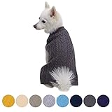 Blueberry Pet 16 Colors Classic Wool Blend Cable Knit Pullover Dog Sweater in Smoke Grey, Back Length 14