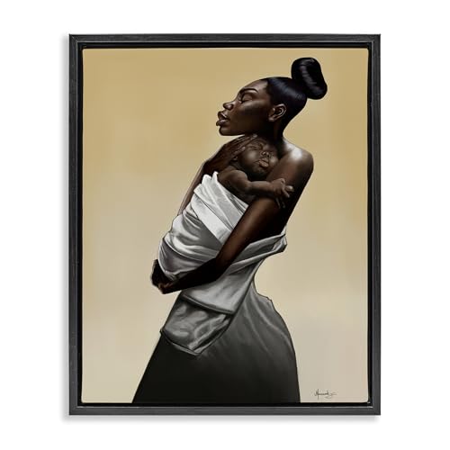 Stupell Industries Mother And Child Tenderness Black Framed Floater Canvas Wall…