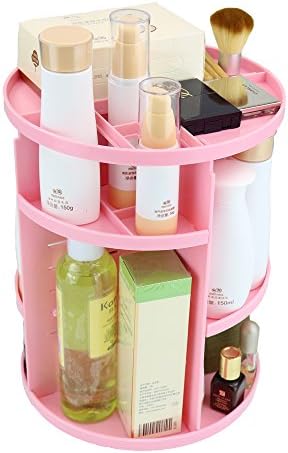 PFFY 360 Degree Rotating Makeup Organizer Make Up Organizers and Storage Box Gift For Women Adjustable Multi-Function Cosmetic Case Makeup Stand beauty Brush Holder Countertop Pink