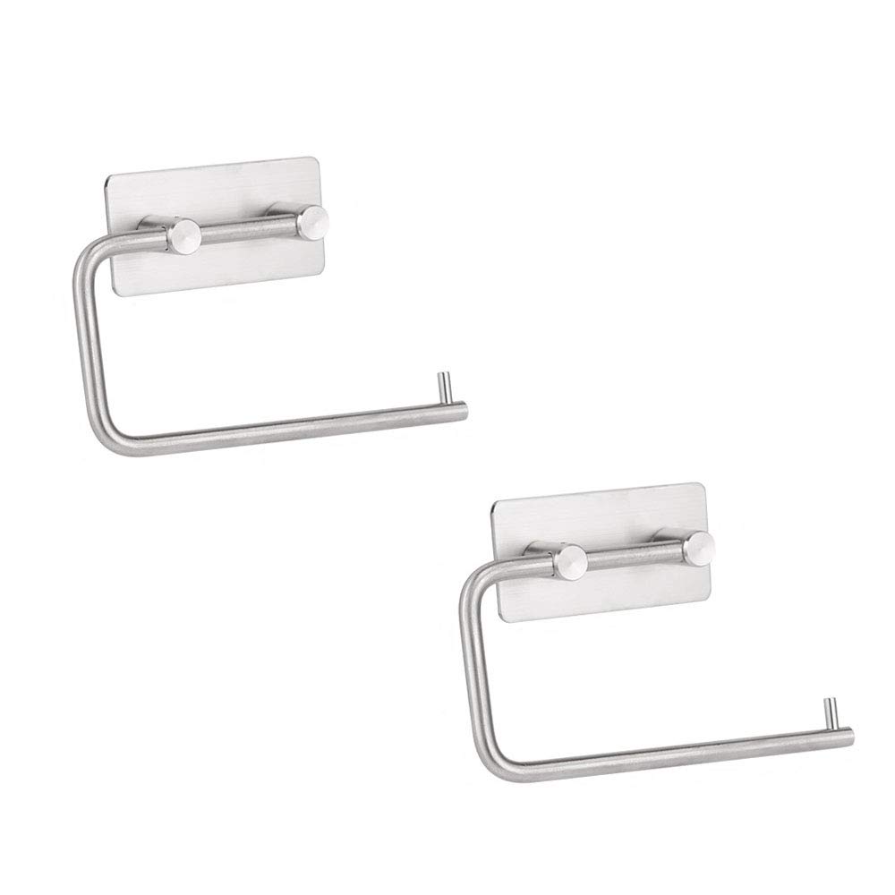 Set of 2 NUZAMAS Self Adhesive Toilet Paper Holder, Stainless Steel Wall Sticky Drilling Free, Toilet Roll Holder, Towel Hanger for Bathroom Kitchen Home