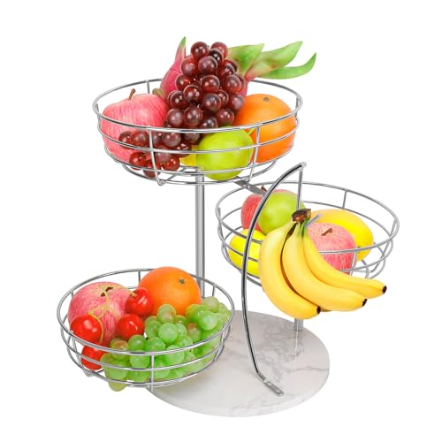 Livabber Cesta de frutas de 2 niveles con juego de árbol colgador de