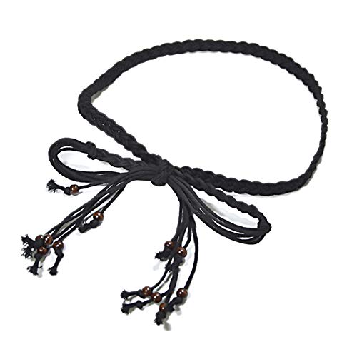 millet16zjh Lovely Curtain Buckle Tieback Womens Bohemia Braided Beads Thin Skinny Waist Rope Belt Self