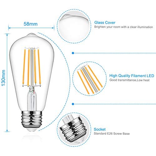 Defurhome LED Edison Bulbs 60W Equivalent, Warm White 2700K, High ≥95