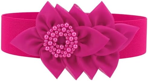 Amazon.com: Wriidy Wide Elastic Flower Belt White Stretchy  display picture 2