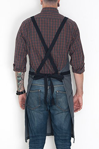 Under NY Sky Cargo Apron - Comfort Stretch - Gray Denim - Black Leather