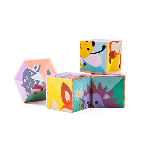 CRUISTORE Toys 6 in 1 Wooden Big Cube Animal Puzzle Blocks | Rabbitï¼ŒFoxï¼ŒRaccoonï¼ŒBeeï¼ŒLadybugï¼ŒHedgehog Patterns Blocks |Early Educational Toys for Babies Boys and Girls
