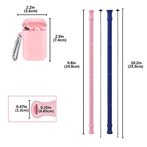 Reusable Silicone Collapsible Straws - 2 Pack Food-Grade Portable Drinking Straws Silicone Foldable  - //coolthings.us