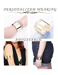 Hanpabum - Juego de gargantilla y brazaletes abiertos en la parte superior del brazo para mujeres y niñas, color dorado, juego de joyería ajustable