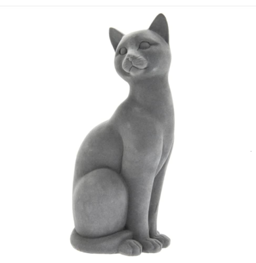 Grey Velvet Sitting cat Figure Ornament 26cm