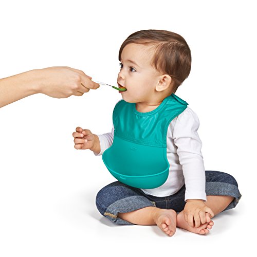 OXO Tot Waterproof Silicone Roll Up Bib with Comfort-Fit Fabric Neck, Teal