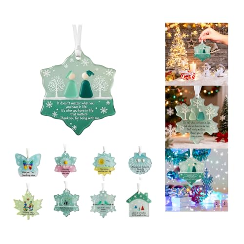 Sea Glass Friendship Ornaments, 2D Christmas Decorations, Christmas Tree Hanging Decor Winter,Keepsake Gift for Women, Timeless Art Glasses Pendant for Best Friend (A)