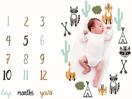 Monthly Baby Milestone Blanket Photo Props Shoots Backdrop stroller cover Reusable Infant Baby Swaddling Blanket for Photography (FOX)