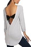 Finejo Women Casual Long Sleeve Backless Bowknot Asymmetrical Hem Blouse Tops