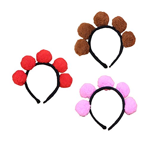 Mwfus Women Girl Fluffy Fur Pompom Ball Hair Hoop Cosplay Party Headband Hairband
