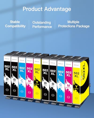 GPC Image 502XL Compatible Cartridges for Epson 502 XL Multipack for Epson Expression Home XP-5100 XP5100 XP-5105 XP-5150 XP-5155 Workforce WF-2860 WF-2865 WF-2880 WF-2885 (10-Pack)