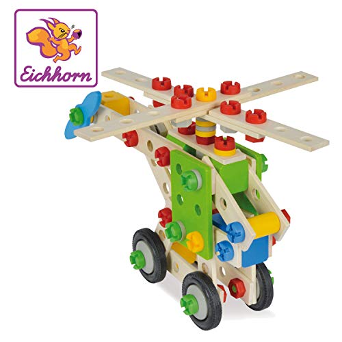 Eichhorn 100039053 - Hubschrauber 120-teilig Holz-Konstruktions-Set, 5 verschiedene Modelvarianten baubar, FSC 100%