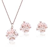 Pokich Rose Gold Plated Pink Flower Necklace Earrings Fashion Jewelry Set for Women Girl