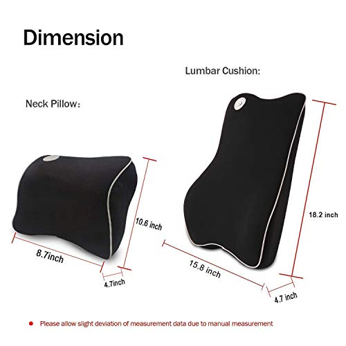 Anyshock Auto Car Seat Lumbar Pillow Kit Memory Foam Back Support Cushion Ergonomic Adjust Sitting Position Relief Pain of Back Designed for Car Office (Black)