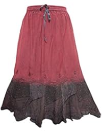 Womens Skirt Red/Brown Stonewashed Embroidered Renaissance Gypsy Skirts