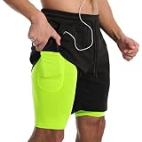 Pantaloncini Uomo 2 In 1 JWJ – Running E Palestra, Asciugatura Rapida, Con Tasche Laterali E Zip – Vestibilità Comoda