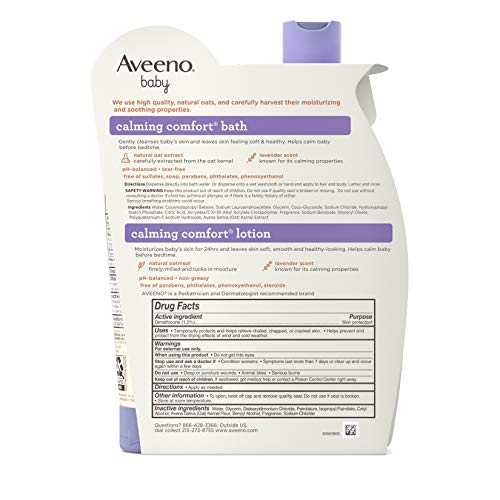 AVEENO BABY CALMING COMFORT BATH & BODY LOTION SET, NIGHTTIME BABY SKIN CARE PRODUCTS WITH NOURISHING OATMEAL PLUS RELAXING LAVENDER & VANILLA SCENTS, PARABEN- & PHTHALATE -FREE, 2 ITEMS
