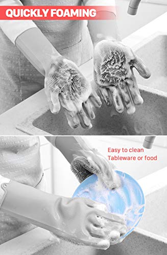 image for NIROLLE Reusable Silicone Dishwashing Gloves, Pair of Rubber Scrubbing