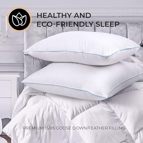 Goose House™ Set of 2 Natural Goose Feather 85% and Down 15% Pillows for sleeping 100% cotton fabric cover. Pillows for sleeping set of 2 Standard size 20 x 26in