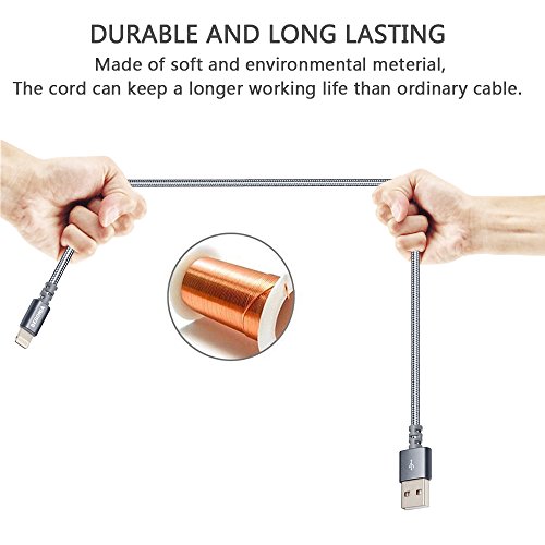 Lightning Cable, Begonia 4PACK (3FT & 6ft) Nylon Braided Charging Cable Cord Lightning to USB Cable Charger Compatible with iPhone,iPad, iPod and More (cool grey) - Thumbnail 3
