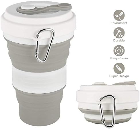 MALTSKY Collapsible Silicone Coffee Cup (Max Capacity 550ML) - Reusable Folding Travel Cup Gift Mug for Home Camping Outdoors - 3 Adjustable Sizes to Suit Everyone's Needs (Grey)