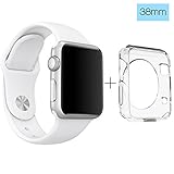 Apple Watch 38mm Series 1 and 2 White Band, ClockChoice Silicone Strap Sport Replacement Kit with Bonus Case Included, No adapter needed | Includes 3 Pieces, for 2 Lengths | For Women and Men Use