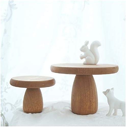 PAPWOO Wood Cake Stand Wooden Nordic Mushroom Cakes Dessert Pedestal Display Stands Rustic Fruit Plate Vintage Food Serving Platter Japanese Tray For Parties, Wedding (S, Brown)