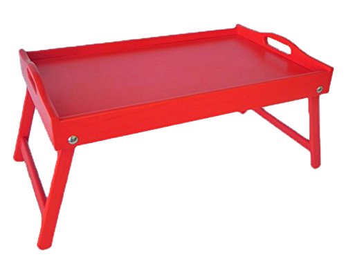 Bed Tray - Wooden Lap Tray Breakfast in Bed Serving with Folding Legs Table Mate Wipe (Red)