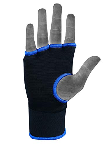 Brutul Padded Inner Gel Gloves Training Gel Elastic Hand Wraps for Boxing Gloves Quick Wraps Men & Women Kickboxing Muay Thai MMA Bandages Wrist Wrap Protector Handwraps (Pair) (Blue, L) - Thumbnail 3