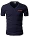 H2H Mens Basic Cotton V-neck T-shirts with Point Shoulder Button Leather Pocket,Jdsk16-navy,US Large (Asia X-Large)