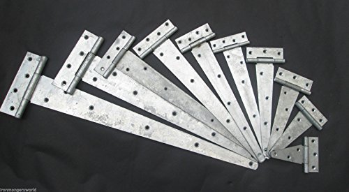 IRONMONGERY WORLD® 2 x Exterior Galvanized Outdoor Heavy Duty Garage Door GATE BARN Stable TEE Hinge T Hinges (Galvanized 10"/250MM)