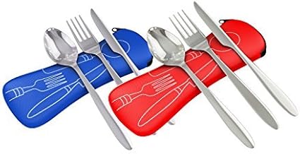 3 Piece Stainless Steel Knife Fork Spoon Lightweight Travel Camping Cutlery Set With Neoprene Case Red Blue 2 Pack Amazon Ca Sports Outdoors