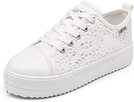 Huanyoo Women Cutouts Lace Canvas Shoes Hollow Breathable Platform Flats Shoes White US 5.5/EU36